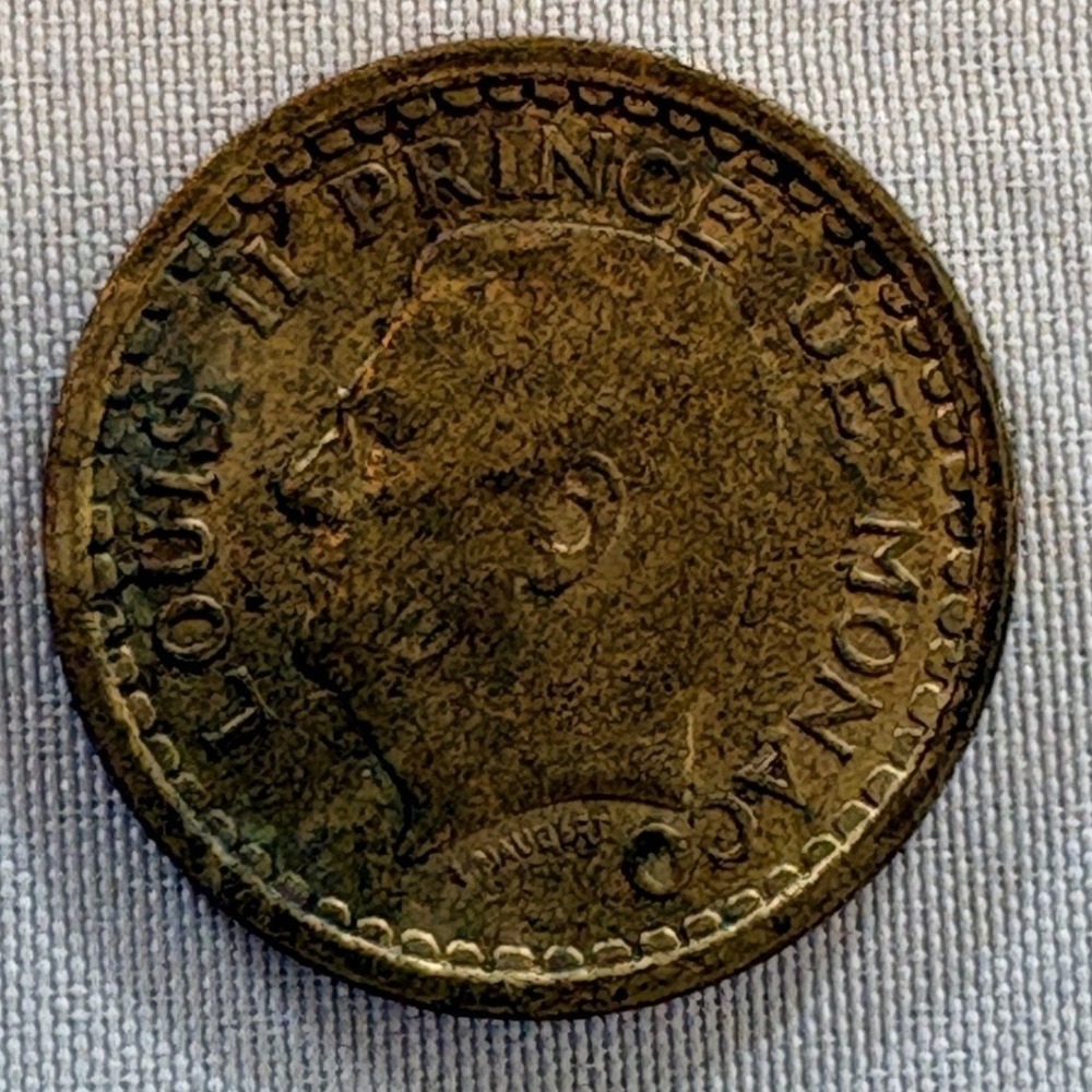 Monaco 1 Franc 1945 Louis II Prince‎ de Monaco Aluminum Bronze Circulated Coin